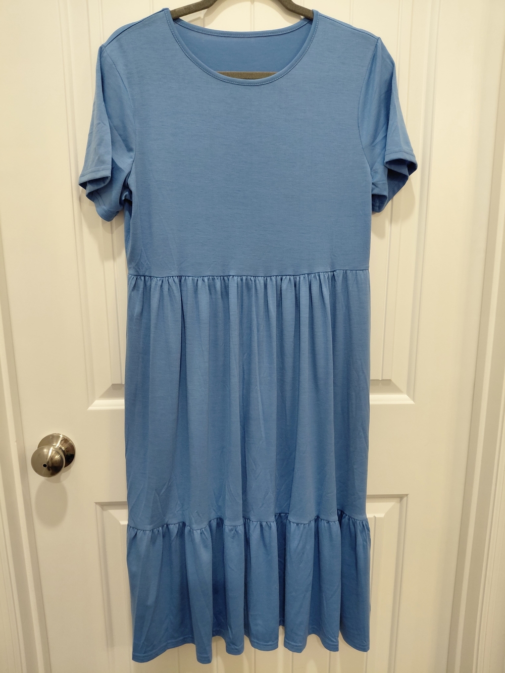 Classic Blue Short Sleeve Tiered Midi Dress #0740